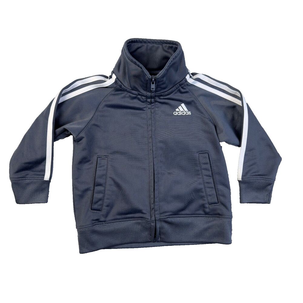 Adidas Jacket Baby 12 Months Gray Full Zip Pockets Long Sleeve Toddler Sweater